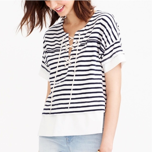 J. Crew Tops - J. Crew Swingy  Striped Sailor Lace Up Shirt Top L